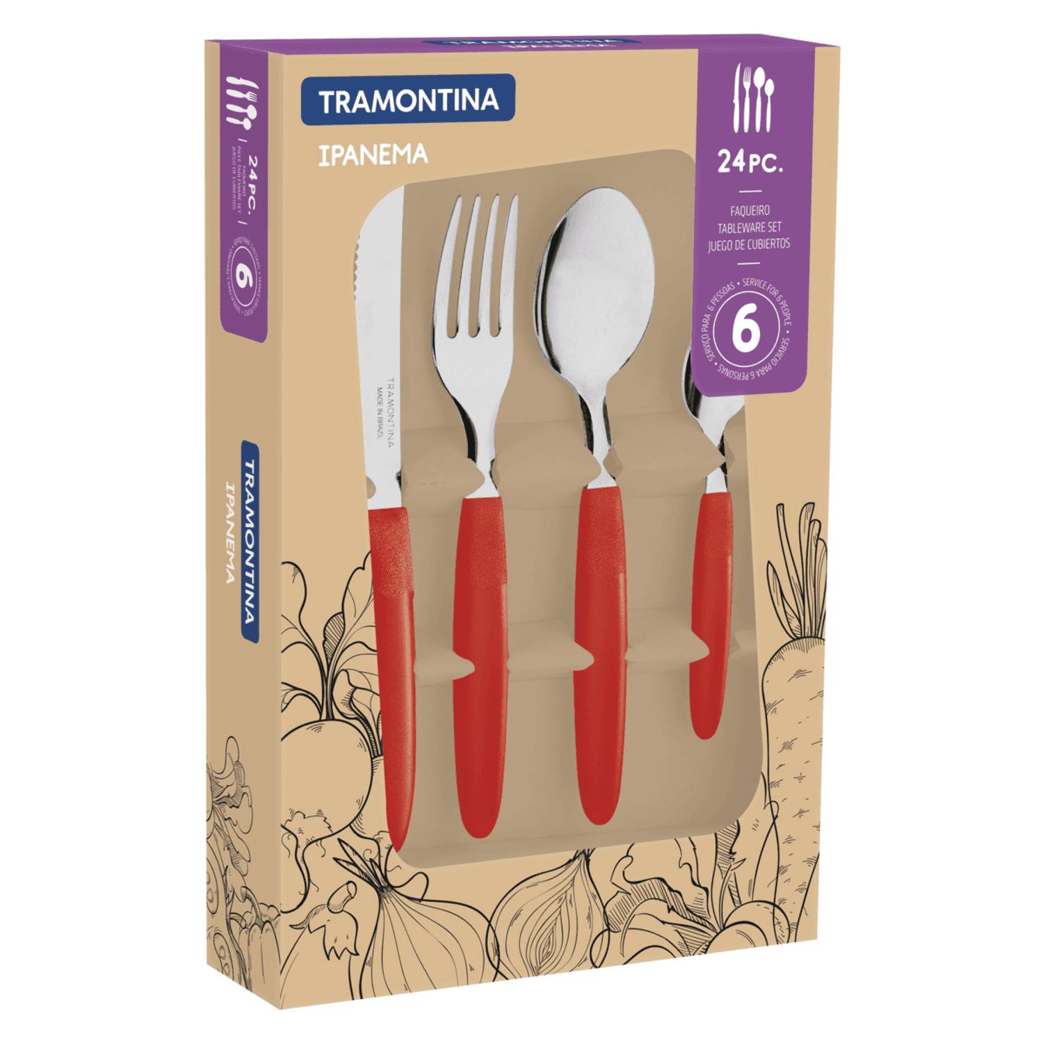Set cubiertos ipanema rojo Tramontina